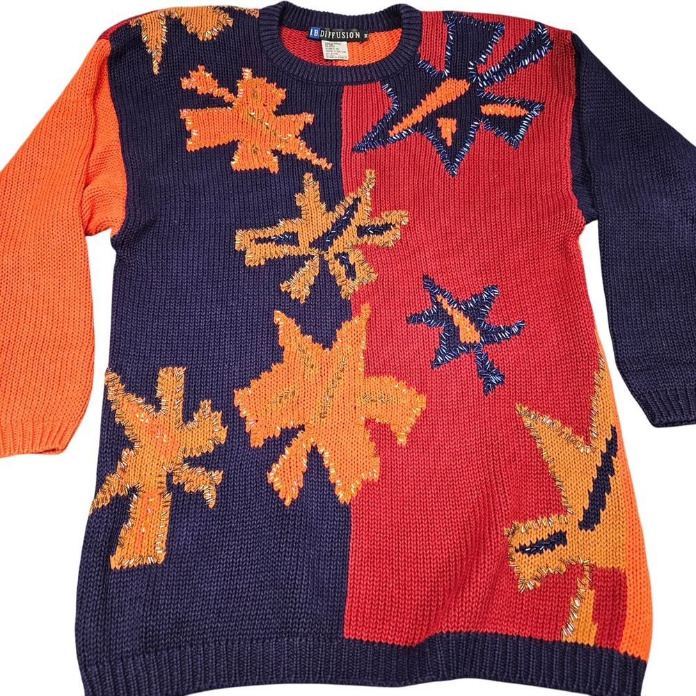 IB Diffusion Sweater Sz M Colorblock Knit 1992 Abstract Vintage Eclectic Grandma